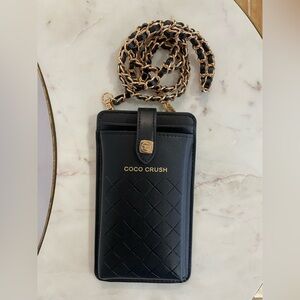Chanel Coco Crush Quilted Black Leather Crossbody Phone & Card Holder Pouch GWP